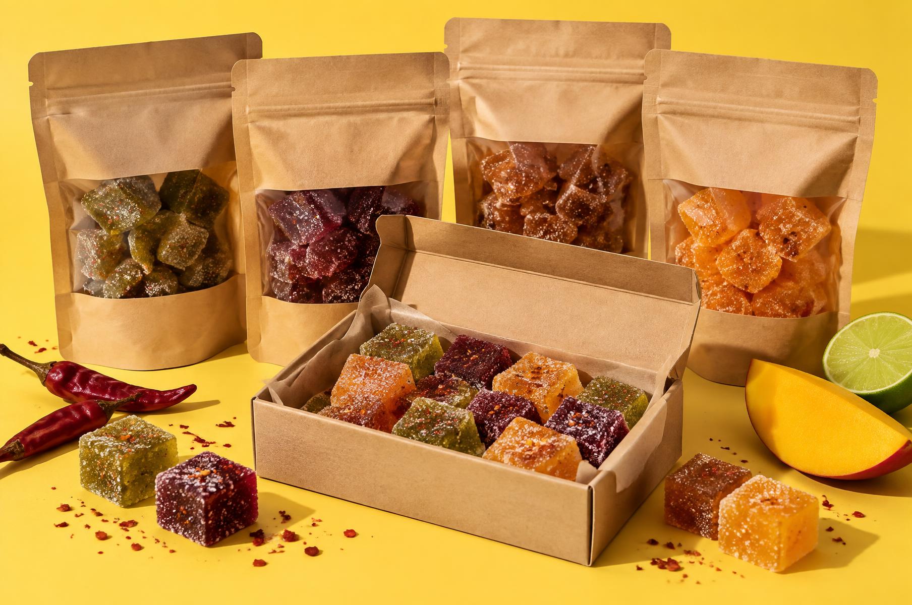 Five Mountain People Inc. spicy fruit candy flavors arranged together